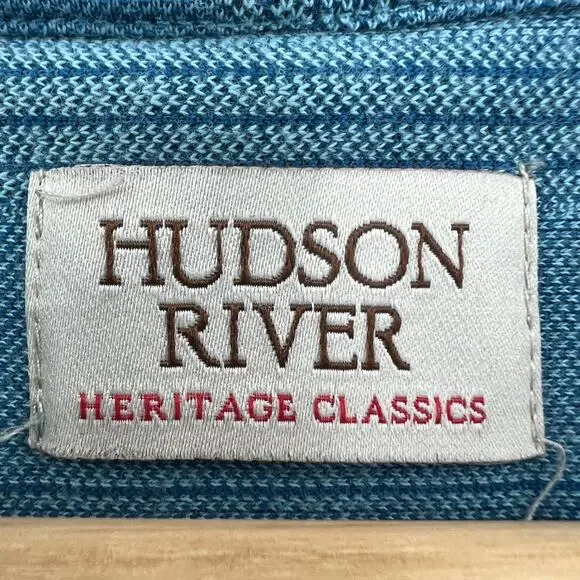 VTG 90s Hudson River XL Blue Striped Short Sleeve Polo Shirt Dadcore Tee - Picture 6 of 8